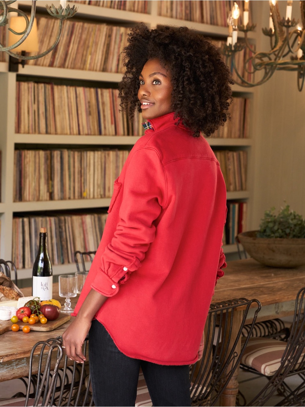 ✨ Frank & Eileen Eileen Relaxed Button Up Triple Fleece in Crimson ✨ - Picture 2 of 7